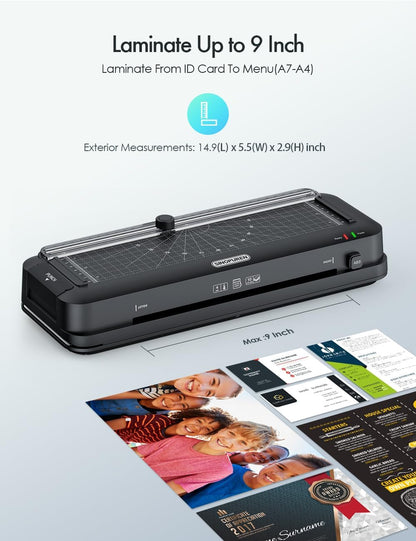 9-Inch Laminator Machine for Teachers & Home – All-In-One Jam-Free Laminator with Paper Trimmer, 2-Hole Punch, Corner Rounder, Fast 3-Min Warm-Up, 10 Pouches for School, Crafts & Office