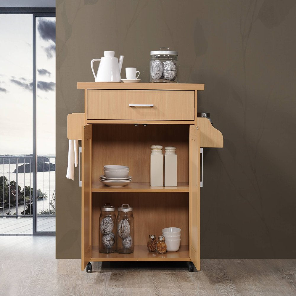 Kitchen Cart with Spice Rack plus Towel Holder, Beech