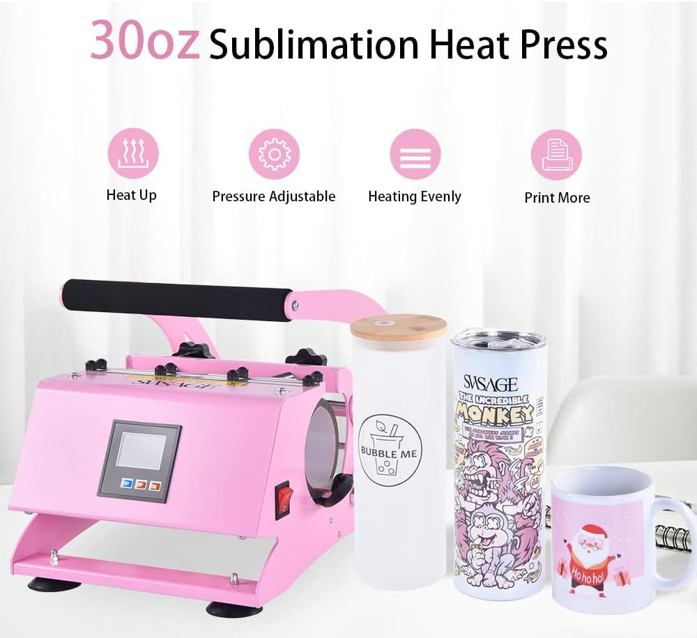 Tumbler Heat Press, Sublimation Press Machine for Straight Tumblers 30Oz 20Oz 16Oz Glasses 11Oz Ceramic Mug, Auto DIY Heating Transfer with Temp&Time Setting