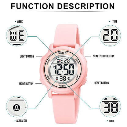 Kids Digital Watch, 50M Waterproof Sport Watch for Kids Girls Boys, Multifunction Luminous Watches Birthday Christmas Gifts for Children 5-7-10-12-Year-Old, Pink