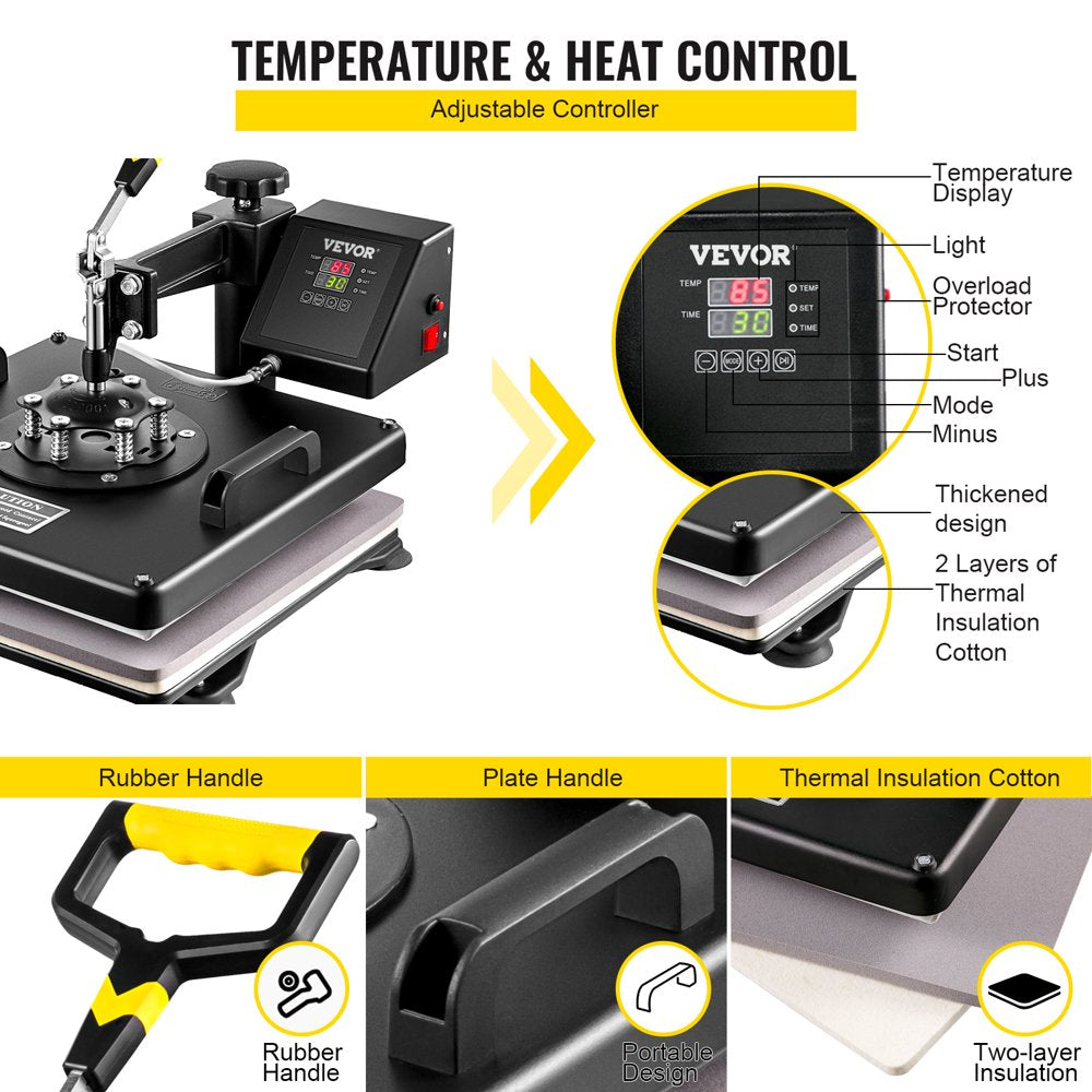 brand Heat Press 15X15 Inch 5 in 1 Heat Press Machine Digital Multifunctional Sublimation T-Shirt Heat Press Machine for T Shirts Hat Mug Cap Plate