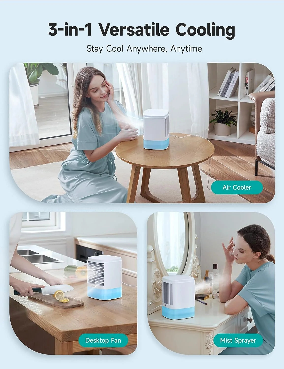 Air Cooler Portable, Personal Evaporative Air Cooling Fan, Mini Desktop Air Conditioner Fan Humidifier 23 Oz