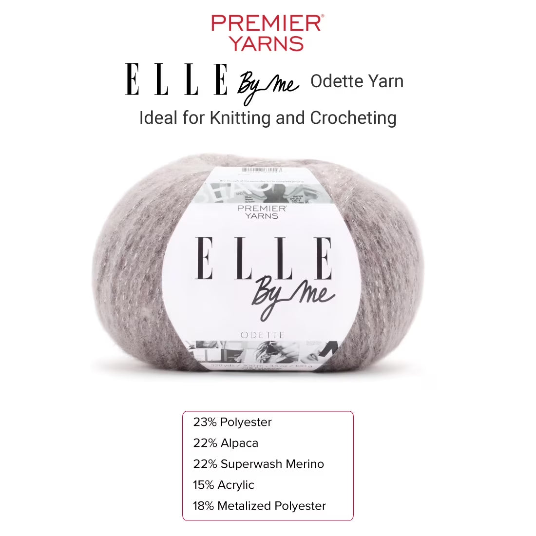 Premier Yarns ELLE by Me Odette, Bulky Yarn for Crocheting and Knitting, Merino Wool Blend, Wisp
