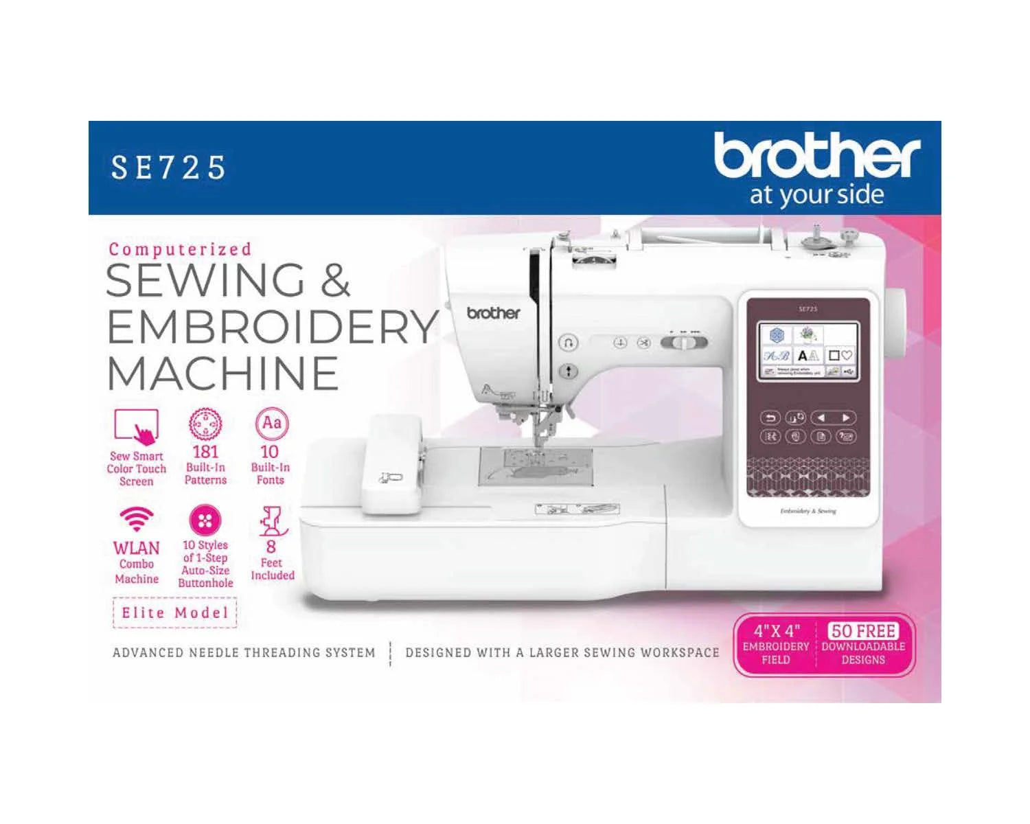 SE725 Sewing and Embroidery Machine with Artspira App, 50 Free Designs