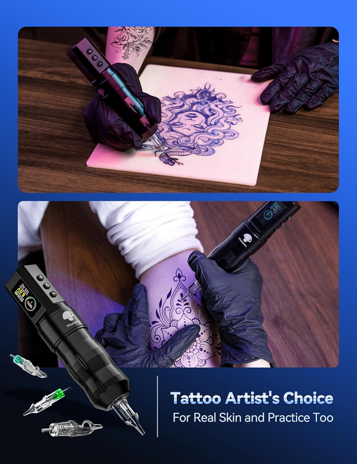 Phomemo Tattoo Gun Kit, Wireless Tattoo Machine Kit for Beginners Complete Set, Tattoo Pen with 20 Tattoo Cartridge Needles, Tattoo Practice Kit with 1 Batteries