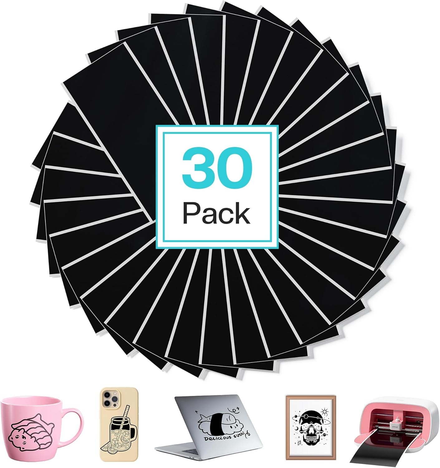 5.5" X 12" Smart Permanent Vinyl - 30 Sheet Black Vinyl Compatible with Cricut Joy, Removable Adhesive Vinyl for Party Decor, Label Making and Home Crafting, Accessories