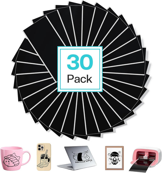 5.5" X 12" Smart Permanent Vinyl - 30 Sheet Black Vinyl Compatible with Cricut Joy, Removable Adhesive Vinyl for Party Decor, Label Making and Home Crafting, Accessories