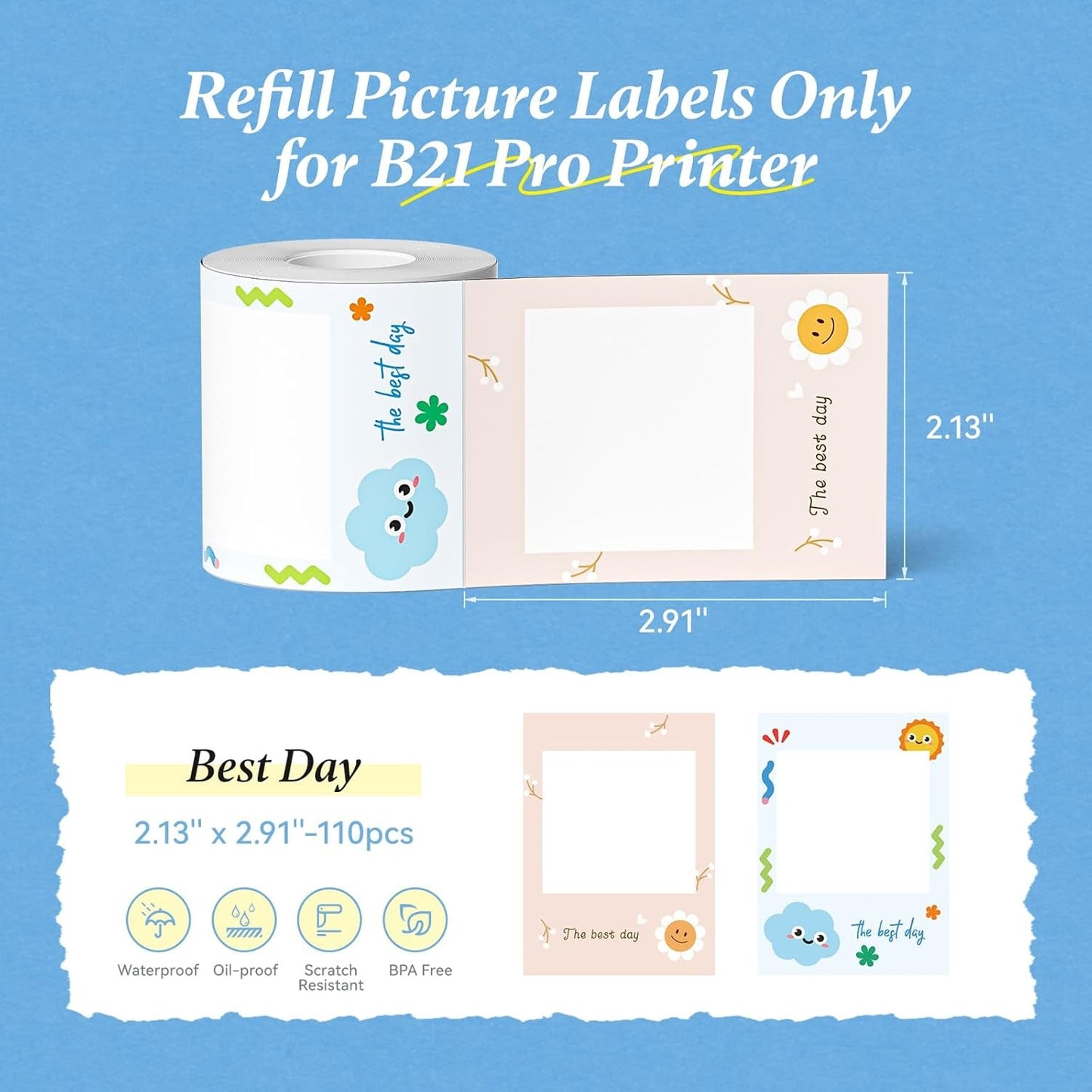 NIIMBOT Photo Papers Only Compatible with Pro Series Label Makers Thermal Picture Labels Good Idea to Print Photos, Beauty Memories, Note,List (2.13''X2.91''-54X74Mm)