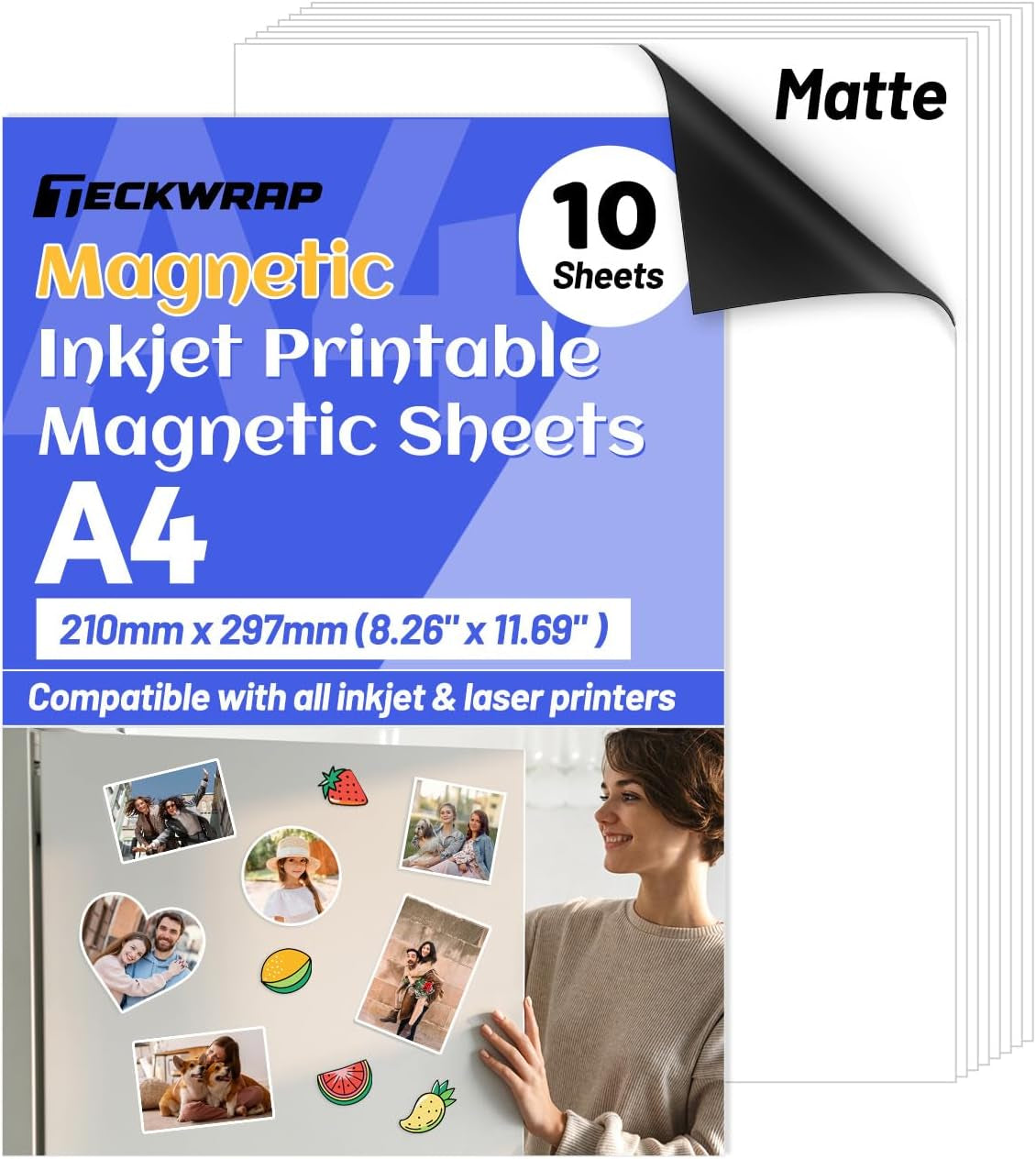Printable Magnetic Sheets for Inkjet Printer - 8.26" X 11.69" A4 Size 10 Sheets/Pack - Matte Printable Magnetic Paper for DIY Crafts, Easy to Cut, Non Adhesive for Photo Fridge Magnets