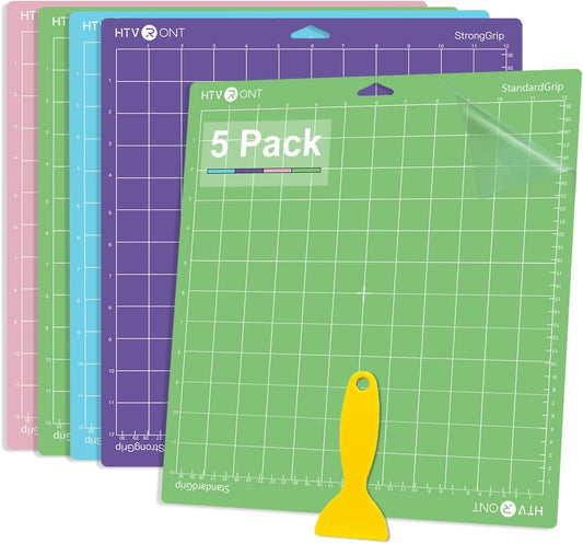 Cutting Mat, 5 Pack Cutting Mat 12X12(Standard, Light, Strong, Fabricgrip) Compatible with Cricut Maker 3/Maker 4/Maker/Explore 3/4/Air 2/One, Variety Adhesive Sticky Cutting Mats Accessories
