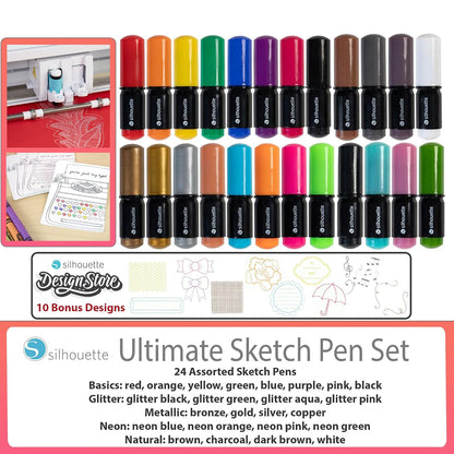Cameo 5 Bundle with Vinyl and Heat Transfer Starter Kits, 24 Pack of Pens, Tool Kit, Start up Guide with Extra Designs (Matte Black)
