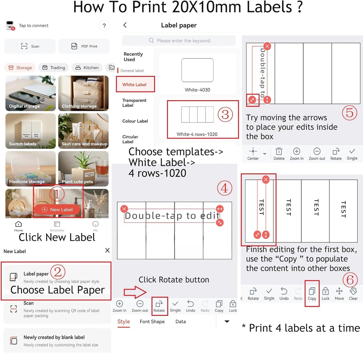 Phomemo M110 Labels-Sticker Labels for M110/M100/M220/M221/M108 Label Printer,3/4" X 3/8"(20X10Mm), 1280 Labels/Roll, for Barcode/Address/Mailing/Logo/Business/Home Tag