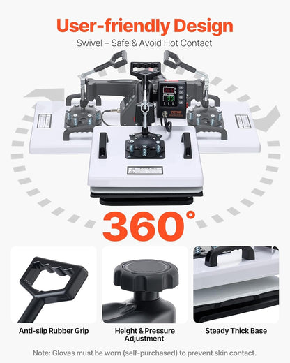 VEVOR Heat Press Machine, 15 X 15 In, 8-In-1 Multifunction, 360° Swing Away, Heat up Fast and Even, Digital Precise Control, Sublimation Press Machine for T-Shirts, Mugs, Tumblers, Caps, Plates