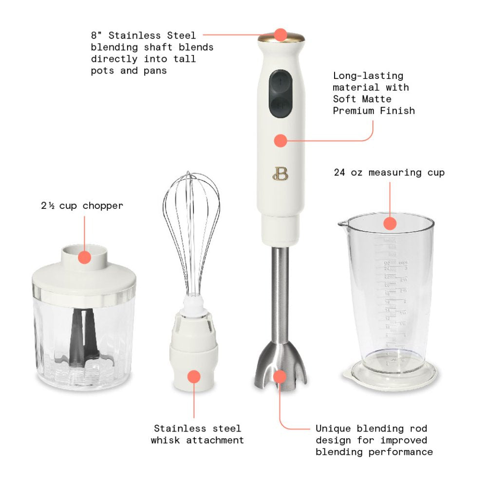 2-Speed Immersion Blender with Chopper & Measuring Cup, White Icing by Drew Barrymore