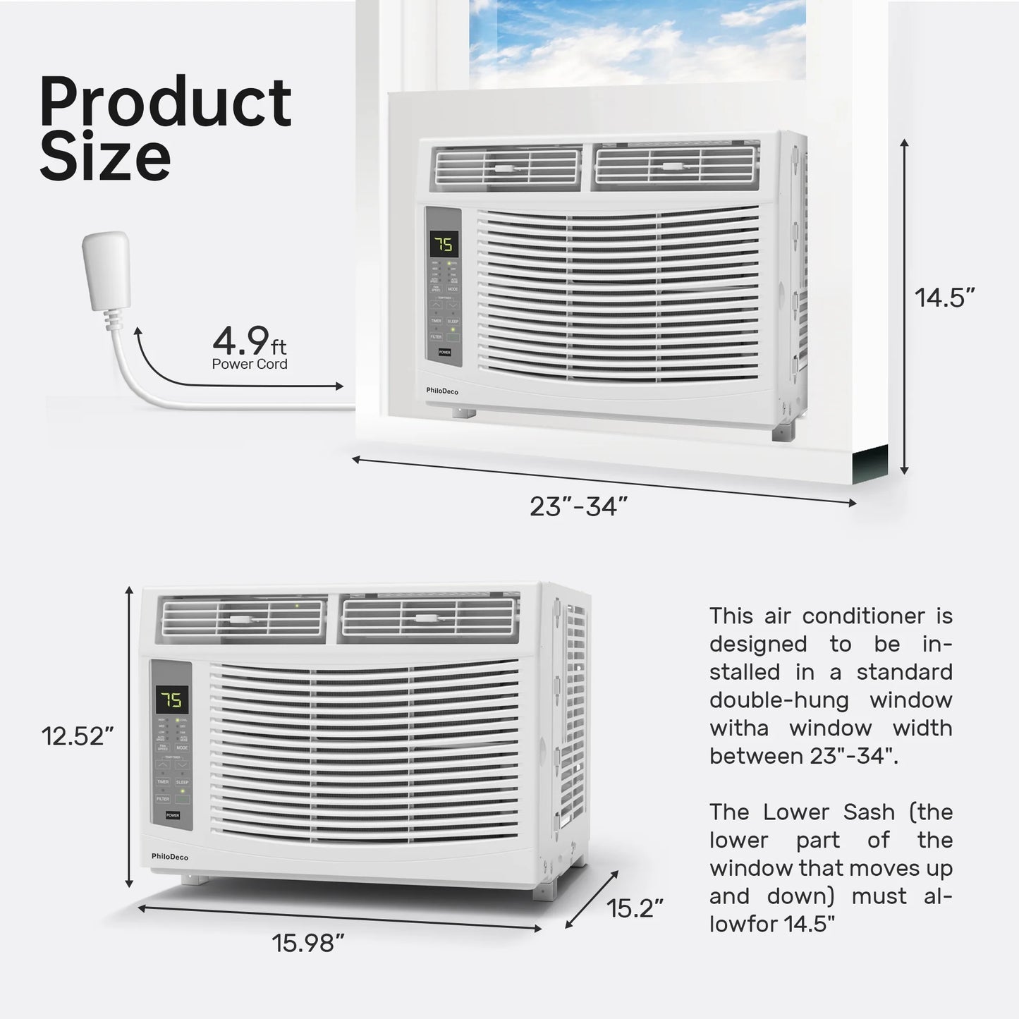 6000 BTU Window Air Conditioner Cool to 250 Sq Ft Intelligent, Led,Remote Control, Easy to Clean Filter Screen, Can Be Used as a Dehumidifier/Fan, Operates Quietly, and Is Energy-Saving