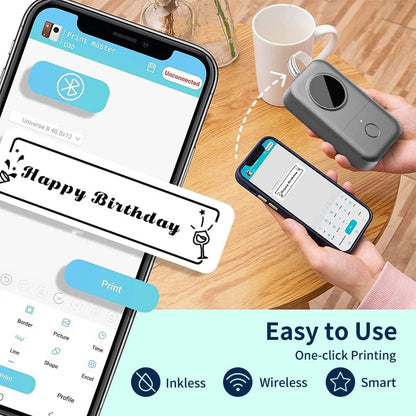 D30 Thermal Label Printer, Bluetooth Wireless Mini Pocket Label Maker Machine with Tape, Compatible with Ios Android, for Home, Office (Black)