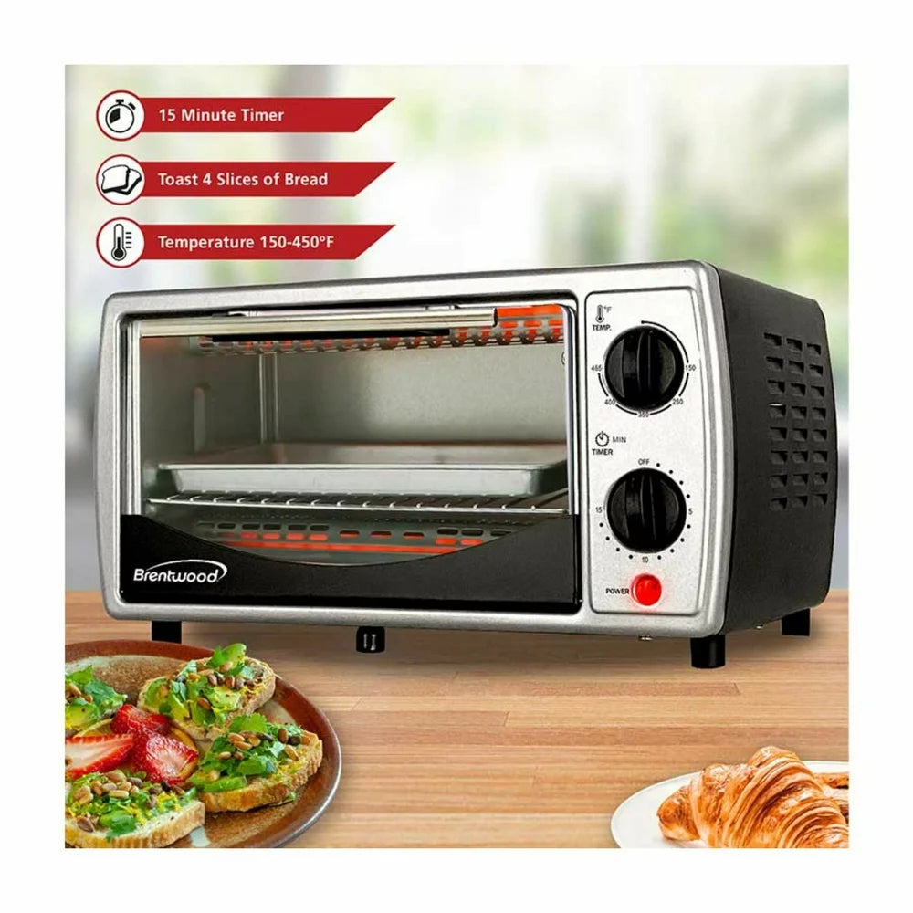 TS-345B Stainless Steel 4 Slice Toaster Oven - Black, Silver