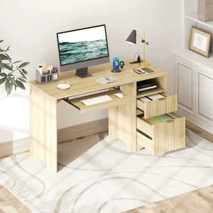 55" Computer Writing PC Desk Home Office with Power Outlets Keyboard Tray and Storage Drawers, Log