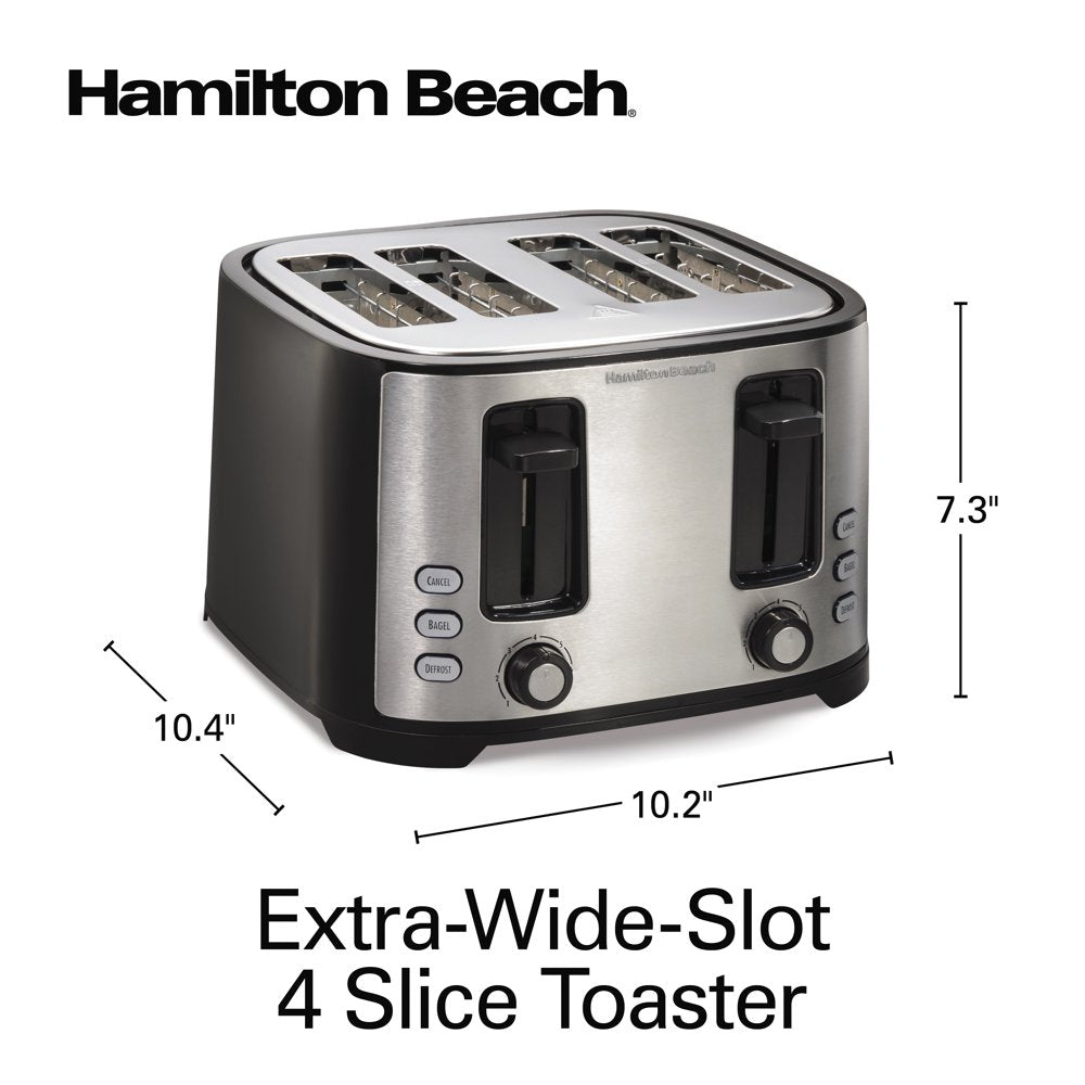 4 Slice Toaster, Extra-Wide Slots, Defrost and Bagel Functions, Shade Selector, Toast Boost, Auto-Shutoff and Cancel Button, Black, 24633