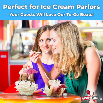 Super Fun Recyclable 8Oz Banana Split Boats 250 Pack. Durable, Disposable Ice Cream Sundae Bowls. Perfect Plastic Cups for Social Event or Kids Birthday Party. Great Clear Dessert Tray for Carnivals.