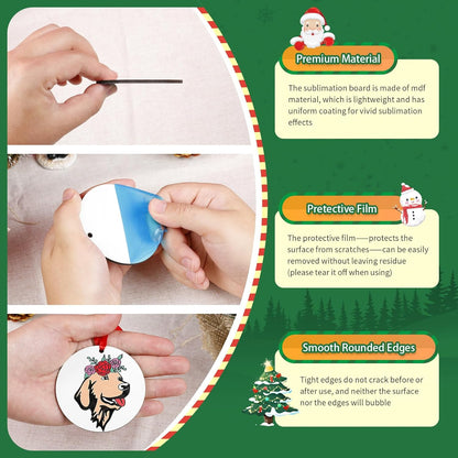 Sublimation Ornament Blanks 3.15 Inch - 12 PCS Sublimation Christmas Ornament Blanks with Red String - Personalized MDF Decoration Supplies for Halloween Christmas