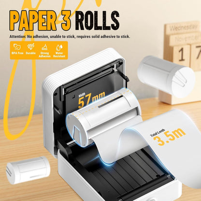 Nelko Genuine Self-Adhesive Thermal Printer Stickers, Compatible with PM230 Mini Sticker Printer, Black on White, 54Mmx3.5M, 3 Rolls, Transparent