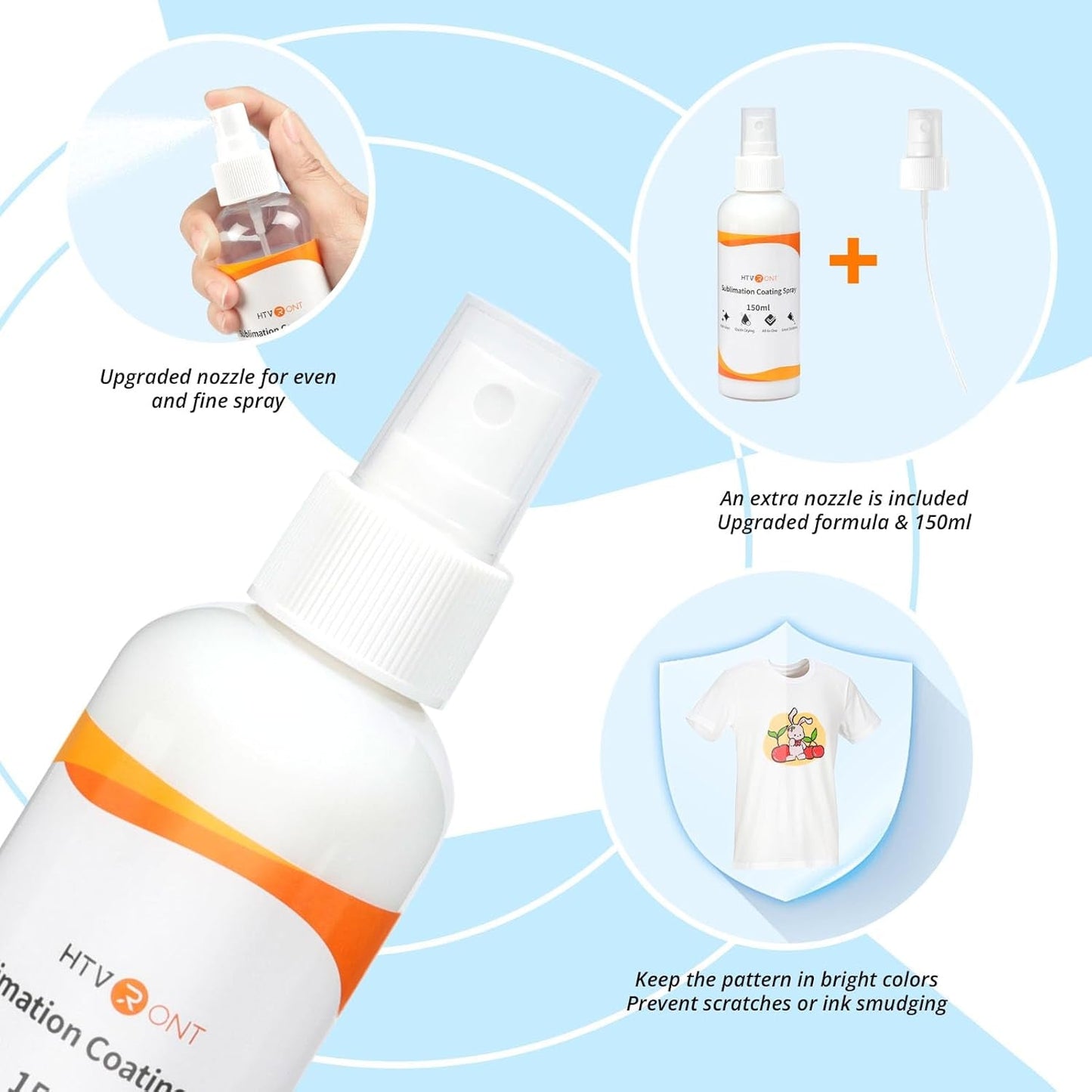 HTVRONT Sublimation Coating Spary for Cotton Shirts 150Ml, Sublimation Spray for All Fabric, Canvas, Carton, Pillow, Sublimation Spray Quick Dry & High Gloss, Vibrant Color & Strong Adhesion