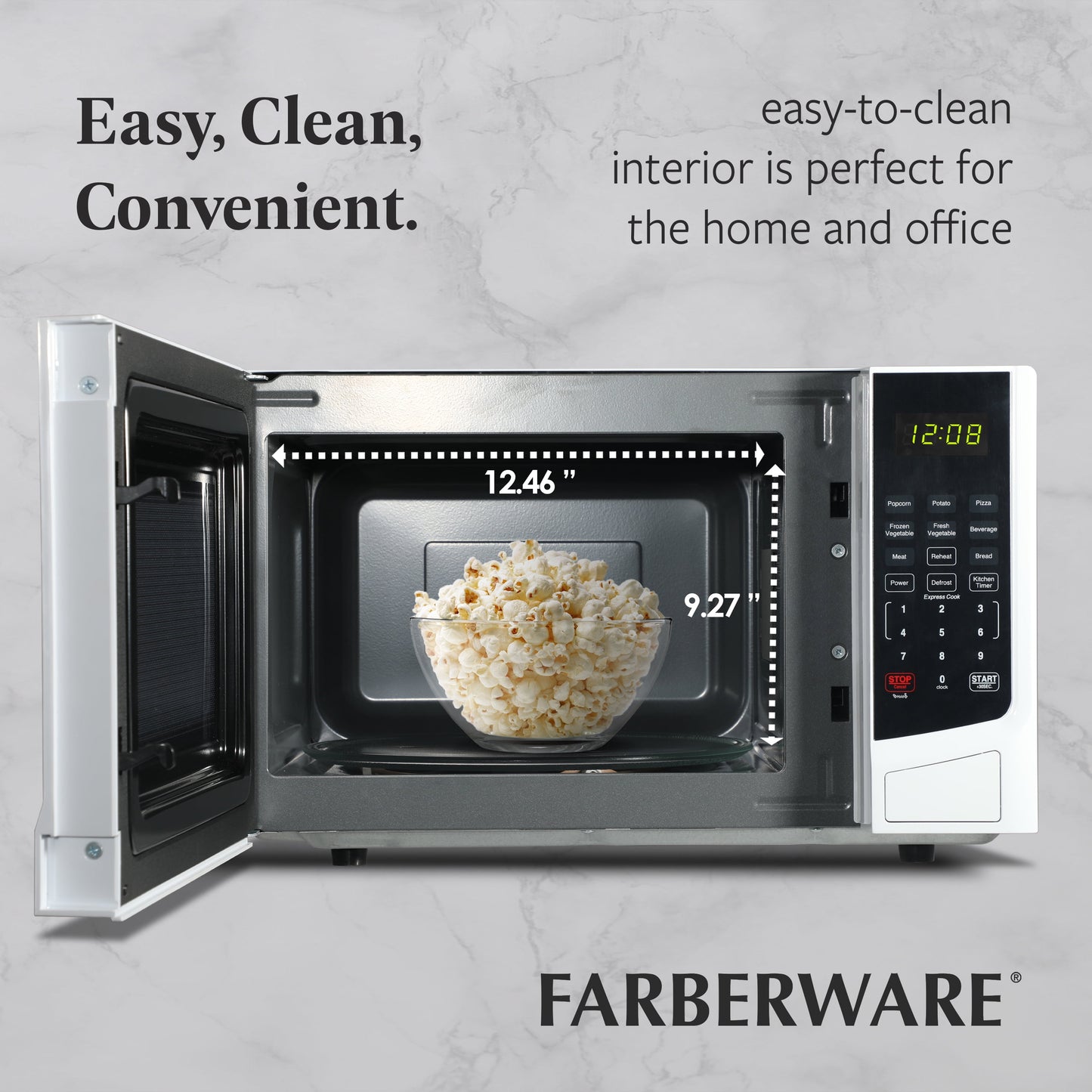 0.9 Cu. Ft. Countertop Microwave Oven – 900W Power, Auto Cook Settings, Defrost, and Safety Lock – White