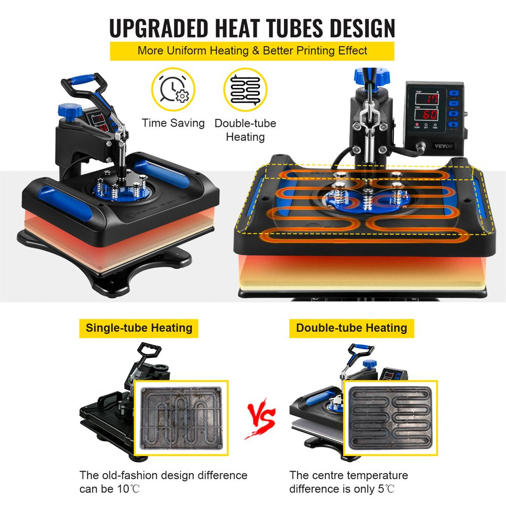 brand 5 in 1 Upgrade Heat Press Machine 12 X 15 Inch with FCC&CE Quality-Safety Certification Heat Press 800W Combo Multifunctional Sublimation 360°Rotation Heat Press Shirt Printing Machine