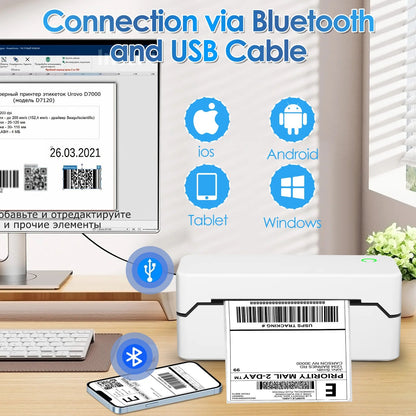 Bluetooth Thermal Shipping Label Printer, Wireless 4X6 Label Printer for Shipping Package and Small Business, Compatible with Android Ios Windows Mac, High Speed Labels Maker Printer
