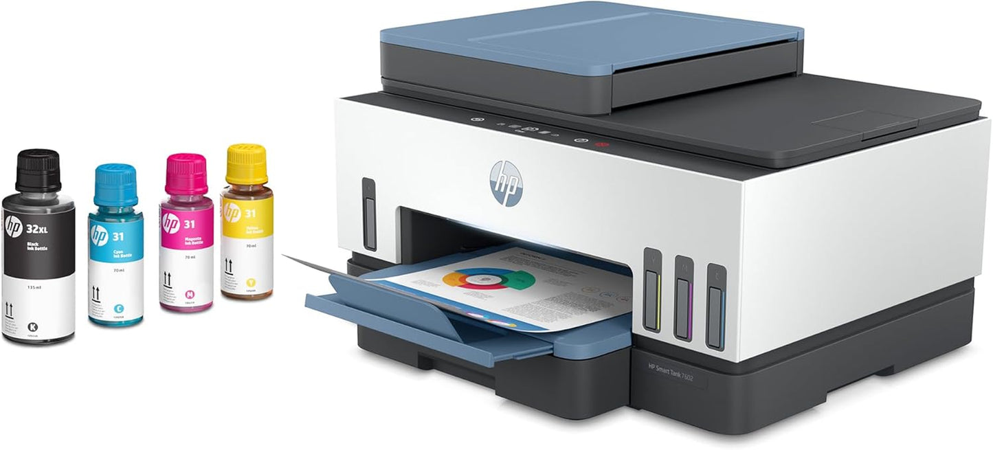 HP Smart Tank 7602 Wireless All-In-One Ink Tank Printer, Scanner, Copier with 2 Years of Ink Included, Best-For-Home Office, Cartridge-Free Refillable, Ai-Enabled (28B98A)