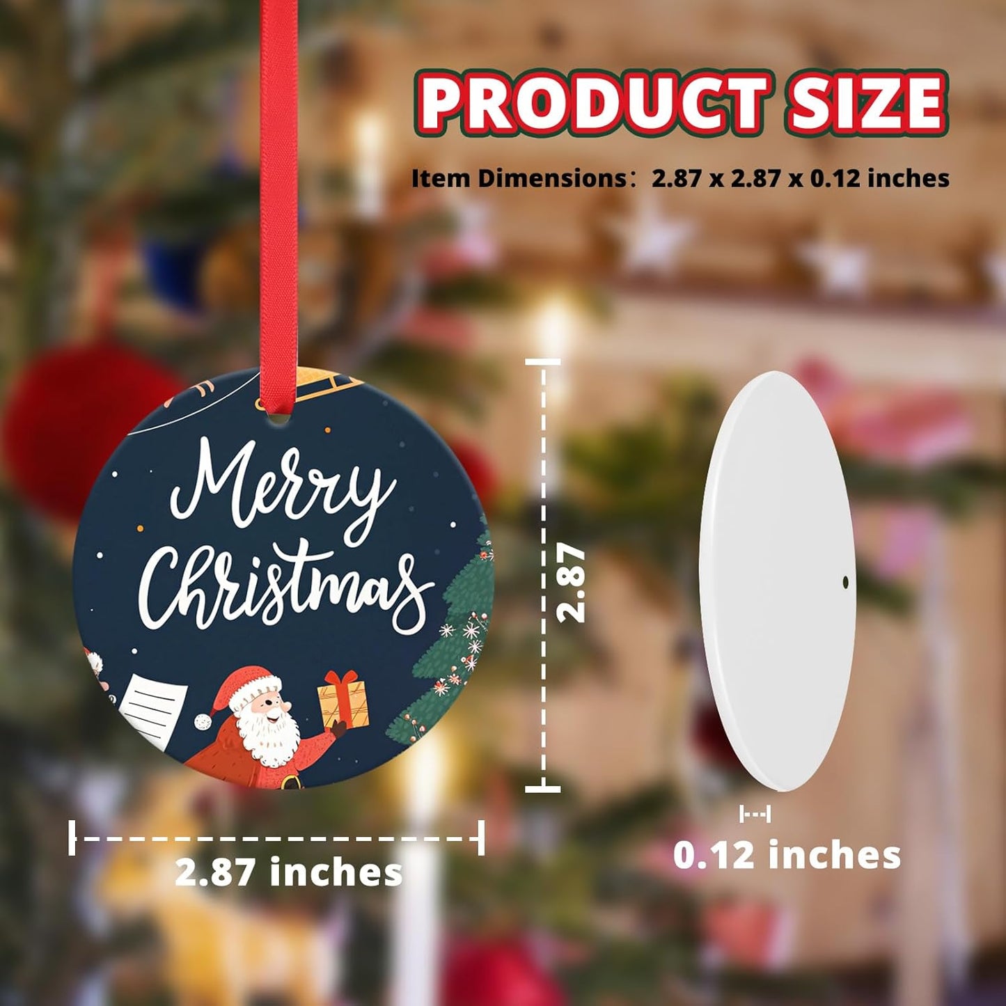 Sublimation Ornament Blanks 24PCS - Sublimation Christmas Ornament Blanks Ceramic Decorations - Baby Shower Decorations Sublimation Ceramic Ornaments Blanks with Red Strings (2.87In)
