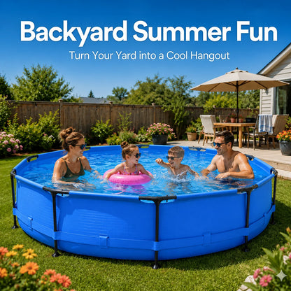 above Ground Swimming Pools, Large round Frame Outdoor Pool W/Sturdy Iron Support for Backyard, Patio & Garden, Easy Setup Family Pool for Kids and Adults Summer Water Fun