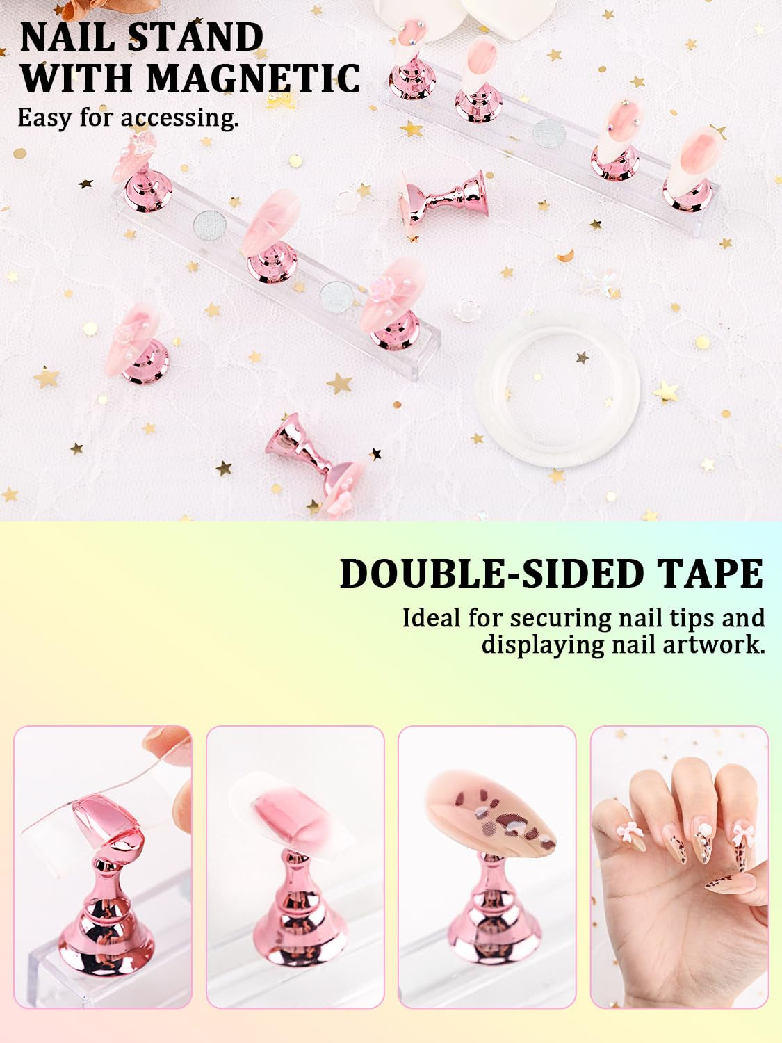 Nail Art Tools Set, Nail Stand for Press on Holder for Painting Nails, Nail Art Brushes, Liner Brushes, Nail Dotting Tool, Must Haves Design Tools Supplies Kit for Nail Tech & Beginners (Pink)