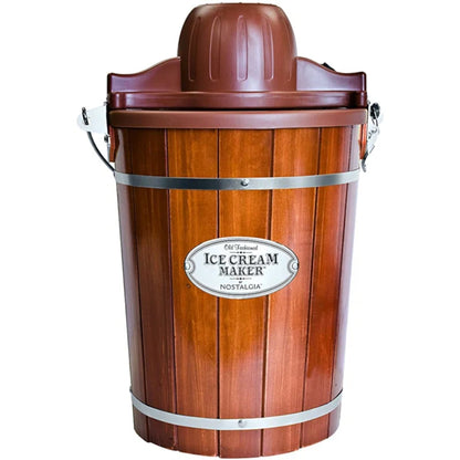Nostalgia Electric Bucket Ice Cream Maker with Easy-Carry Handle, Makes 6-Quarts in Minutes, Frozen Yogurt, Gelato, Made from Real Wood