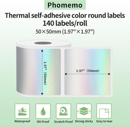 Phomemo M110 Gradual Thermal Circle Labels - 1.96" X 1.96" (50X50Mm) for Address, Barcode, Mailing, Logo, File
