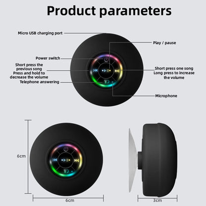 Bluetooth Floating Pool Speaker, Mini Bluetooth Speaker, Waterproof Speakers,Rgb Light Bluetooth Suction Cup Speaker,Portable Bluetooth Speaker for Outdoor Swim Camping Party