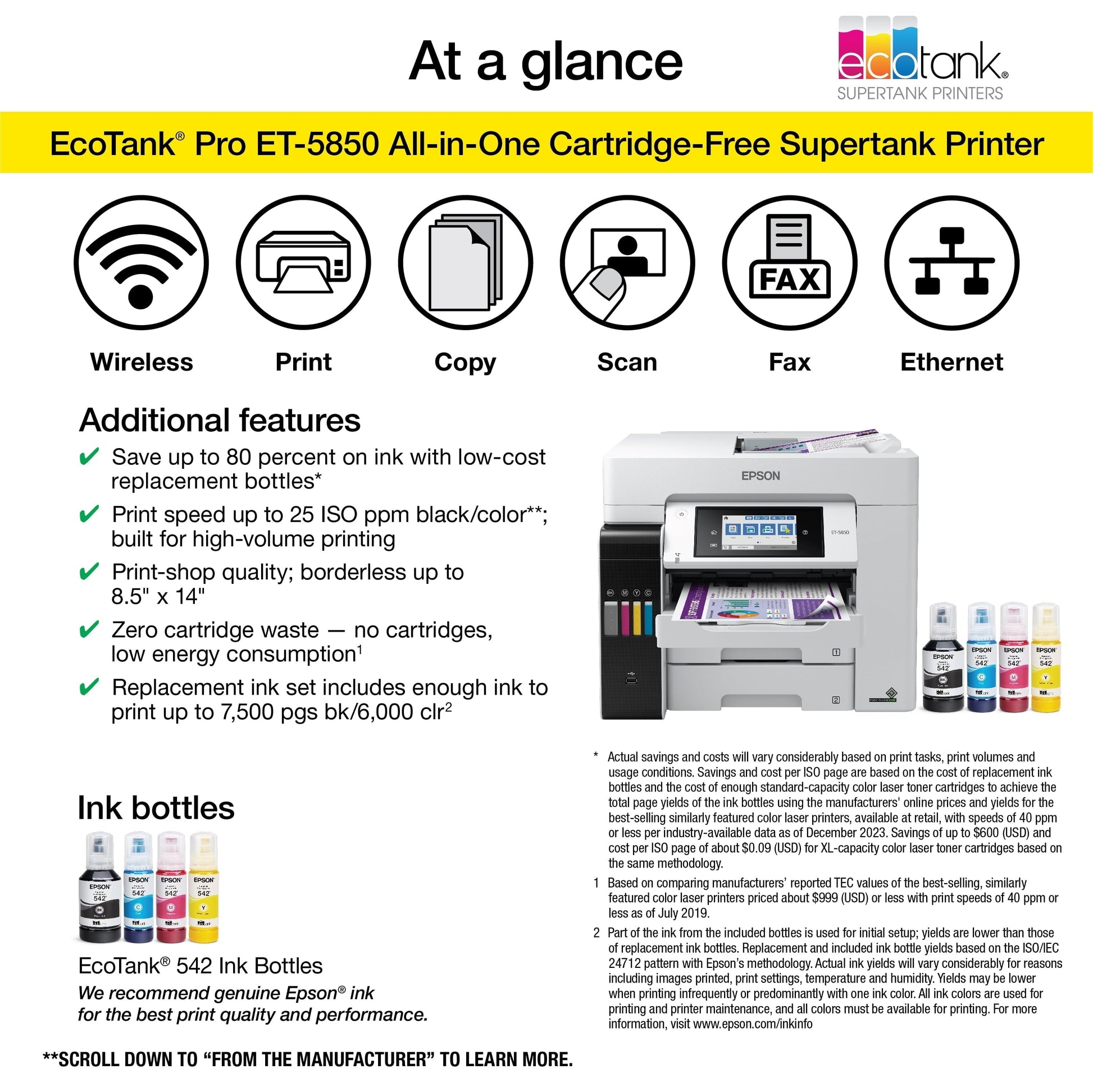 Ecotank Pro ET-5850 Wireless Color All-In-One Supertank Printer with Scanner, Copier, Fax and Ethernet