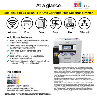 Ecotank Pro ET-5850 Wireless Color All-In-One Supertank Printer with Scanner, Copier, Fax and Ethernet
