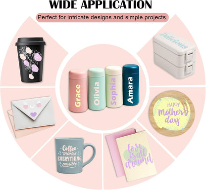 001 Matte Pastel Permanent Vinyl, 12" X 3Ft, 10 Boho Vinyl Adhesive Indoor & Outdoor Decal for Cricut, Silhouette, Cameo Cutters, Signs, Scrap-Booking, Craft Cutters