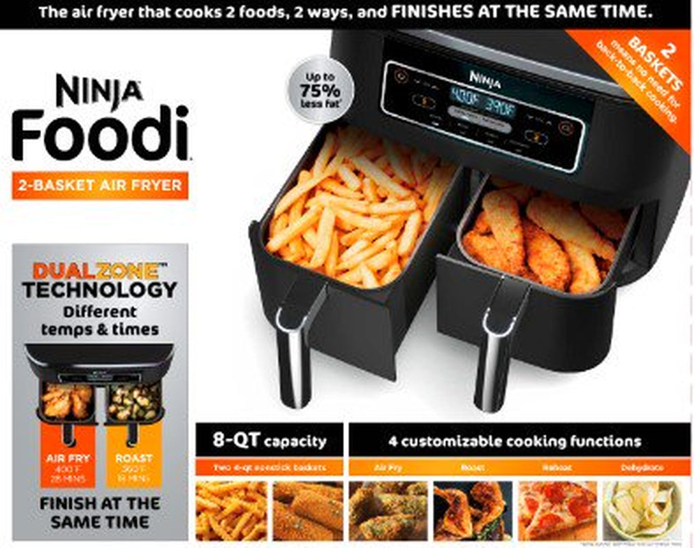 ® Foodi® 4-In-1 8-Quart. 2-Basket Air Fryer with Dualzone™ Technology- Air Fry, Roast, and More