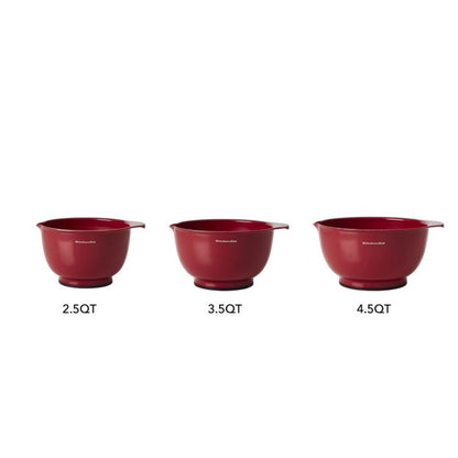 Bpa-Free Plastic Set of 3 Mixing Bowls with Soft Foot in Red