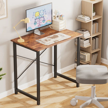 Adult Modern Simple Style with Storage Bag and Iron Hook Small Office Desk, Rust