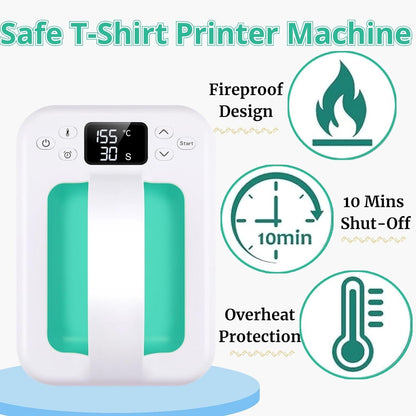 Heat Press Machine for T Shirts, 7" × 5" Portable Mini Heat Press Fast Even Heat, Easy Press T Shirt Printer Machine with Insulated Base,For Sublimation, Htv, Heat Transfer Projects(Green)