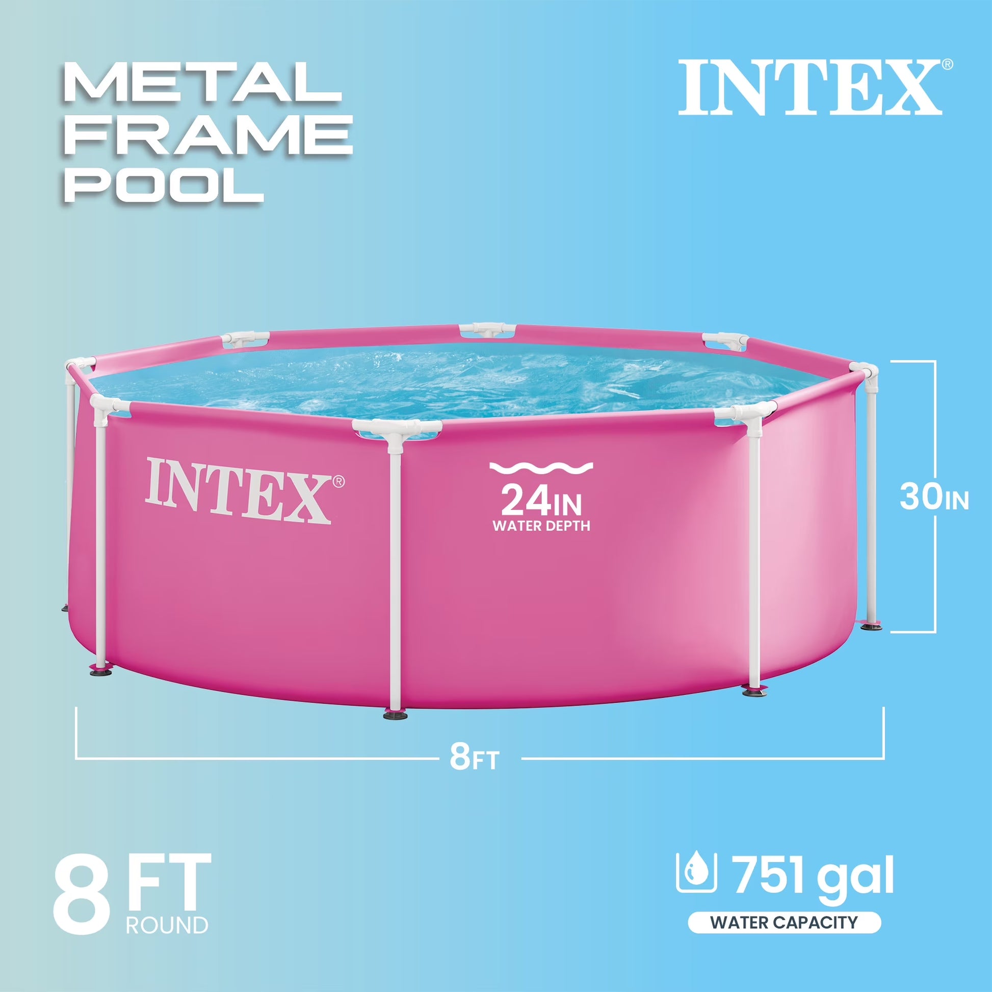 28290EP 8Ft X 30In Pink Metal Frame above Ground Pool, Pool Only (Pump Not Included)