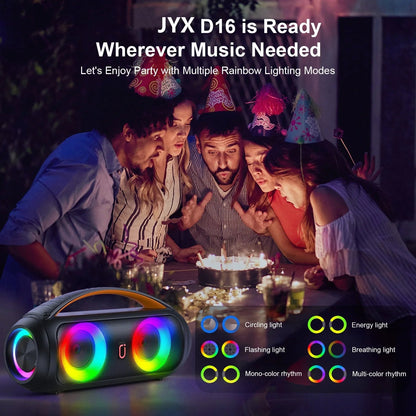 Waterproof Bluetooth Speaker, 40W Stereo Deep Bass, Portable Boombox Party Speaker, Remote Control, D16