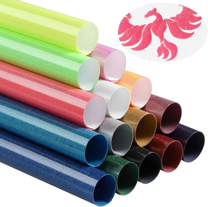 Transwonder Puff-Glitter-Vinyl-Heat-Transfer,15 Colors 12X10" 3D Puff Glitter Heat Transfer Vinyl Bundle for Tshirts Compatible with Cricut Air or Maker (15Pcs)