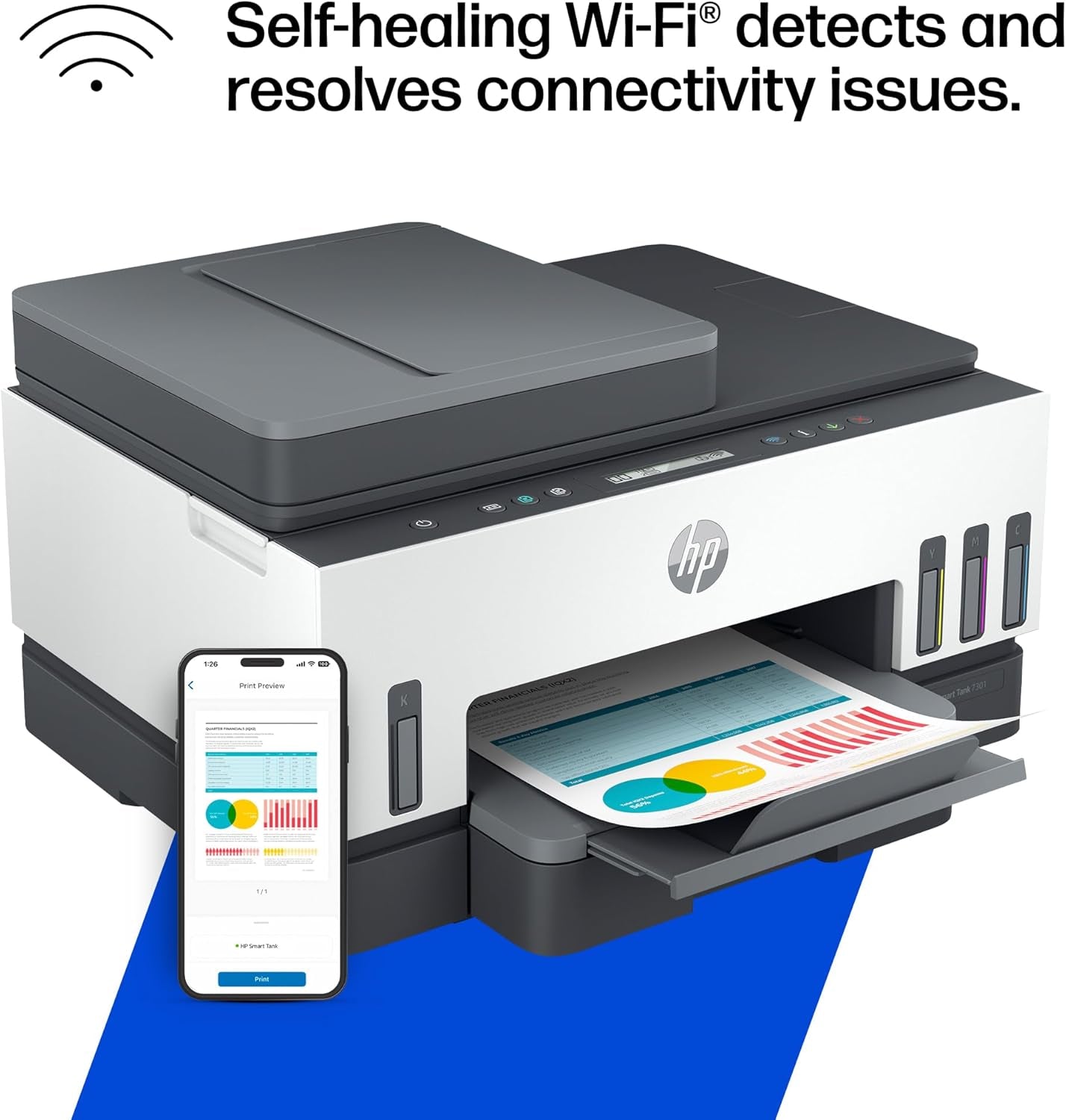 HP Smart Tank 7301 Wireless All-In-One Ink Tank Printer, Scanner, Copier with 2 Years of Ink Included, Best-For-Home Office, Cartridge-Free Refillable, Ai-Enabled (28B70A)