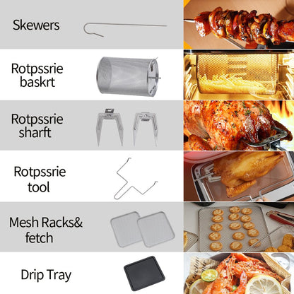 12.7 Quart 10 in 1 Xlarge Capacity Air Fryer Oven, 10 Accessories, 10 Easy Presets W/ Digital Touch Screen Controls 8 Recipes, ETL Approved 180°F-400°F, 120V, 1700W