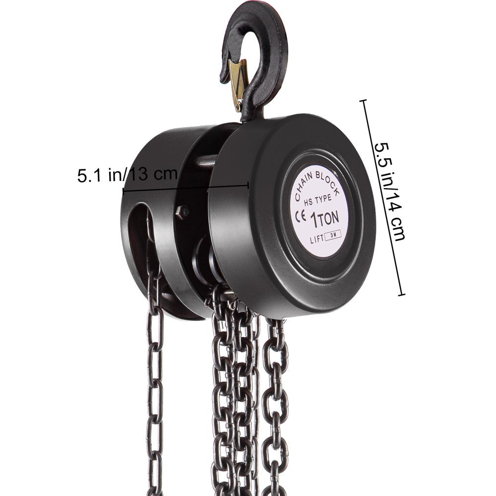 Hand Chain Hoist, 1Ton/10Ft Chain Block, Manual Hand Chain Block, Manual Hoist W/Industrial-Grade Steel Construction for Lifting Good in Transport & Workshop, Black